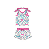 Sleeveless floral cherry bow baby girls summer clothes