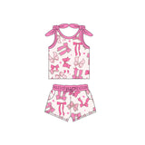 Sleeveless pink bows baby girls summer clothes