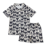 Black bow adult women summer button down pajamas