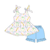 Straps plaid apple pencil tunic shorts girls back to school set