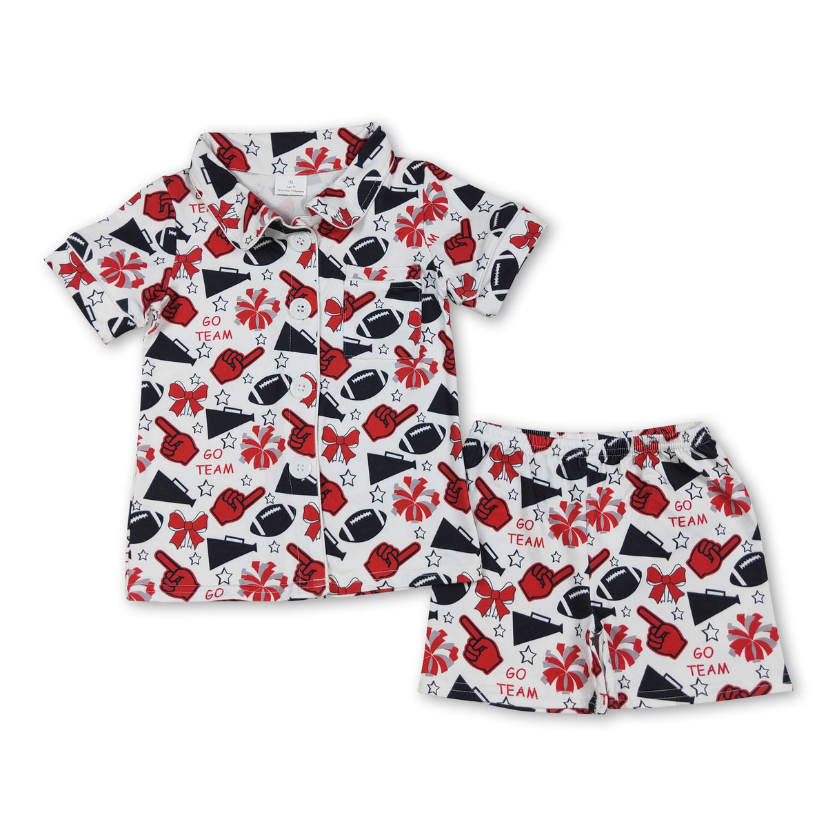 Short sleeves red bow kids girls team cheer pajamas