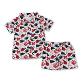 Short sleeves red bow kids girls team cheer pajamas