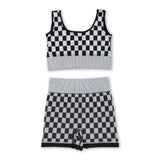 Sleeveless black plaid thick fabric adult women activewear