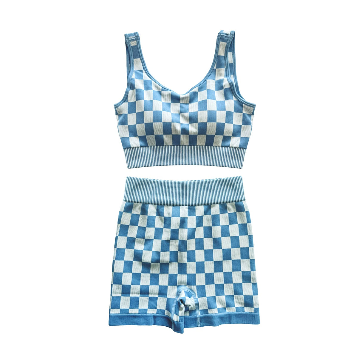 Sleeveless aqua plaid thick fabric adult women activewear