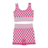 Sleeveless pink plaid thick fabric adult women activewear