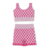 Sleeveless pink plaid thick fabric adult women activewear