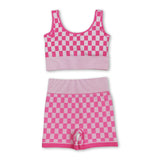 Sleeveless pink plaid thick fabric adult women activewear