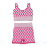 Sleeveless pink plaid thick fabric adult women activewear
