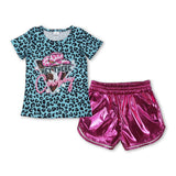 Short sleeves leopard cowboy top pink shorts girls clothes