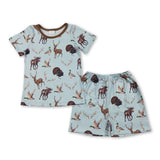 Short sleeves deer turkey duck top shorts boys pajamas set