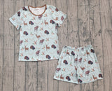 Short sleeves deer turkey duck top shorts men pajamas set