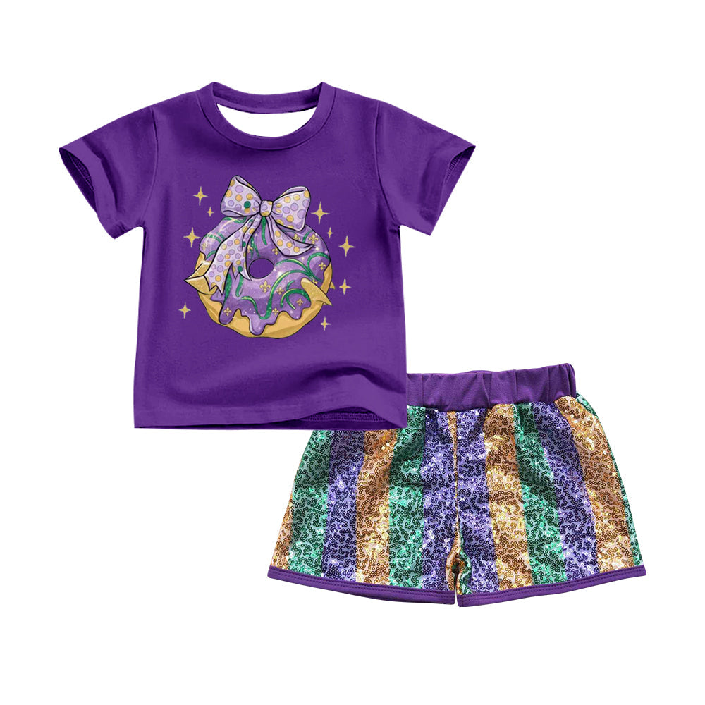 Short sleeves  purple snack donut kids girl summer outfits