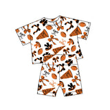 orange black bows gesture football girl short sleeve set