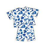 blue bows gesture football girl short sleeve set