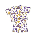 purple yellow bows gesture football girl short sleeve set