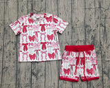 Short sleeves red bow top shorts kids girls summer outfits
