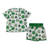 Short sleeves green clover top shorts girls St Patrick's set