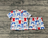 Red blue bow top shorts kids girls 4th of july outfits