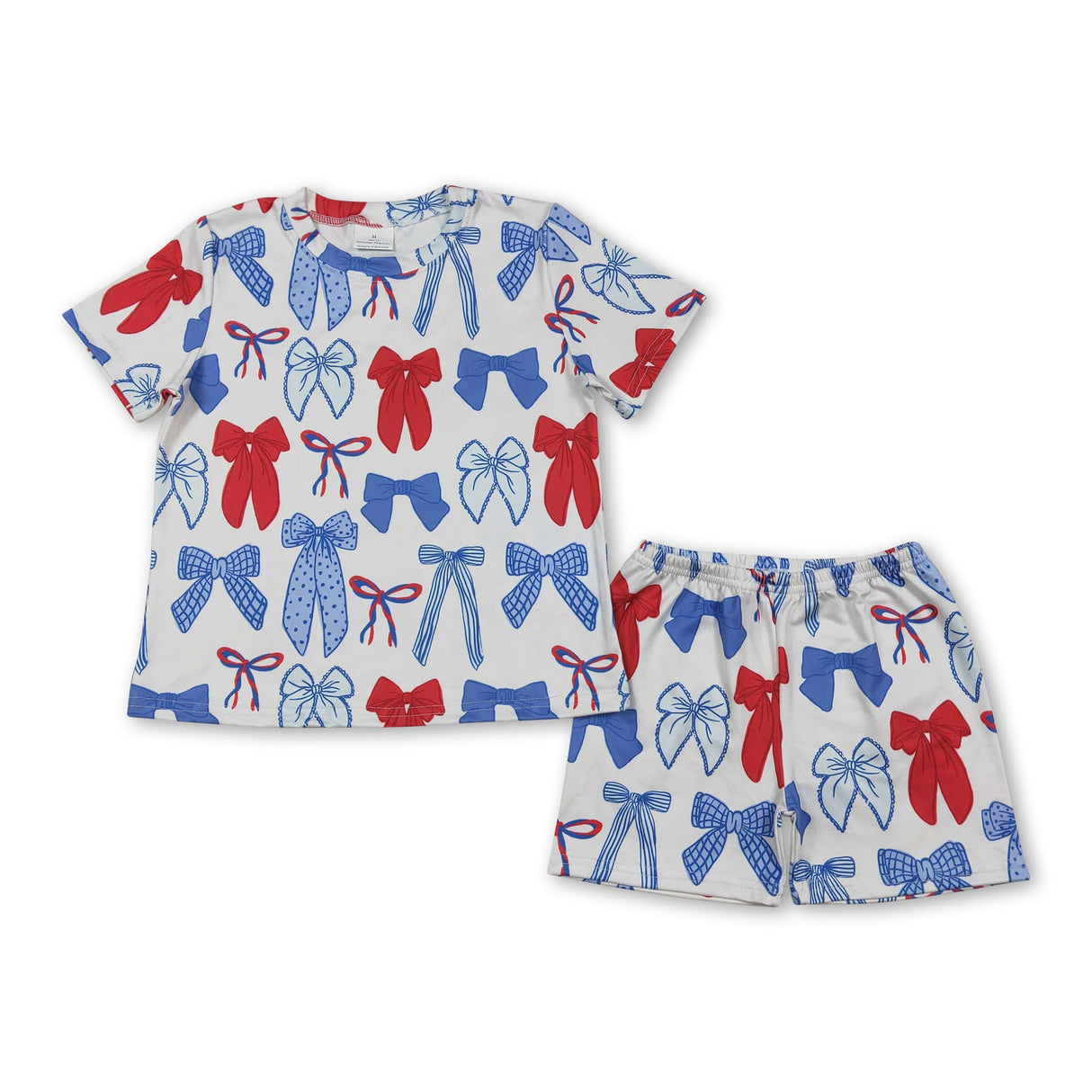 Red blue bow top shorts kids girls 4th of july outfits
