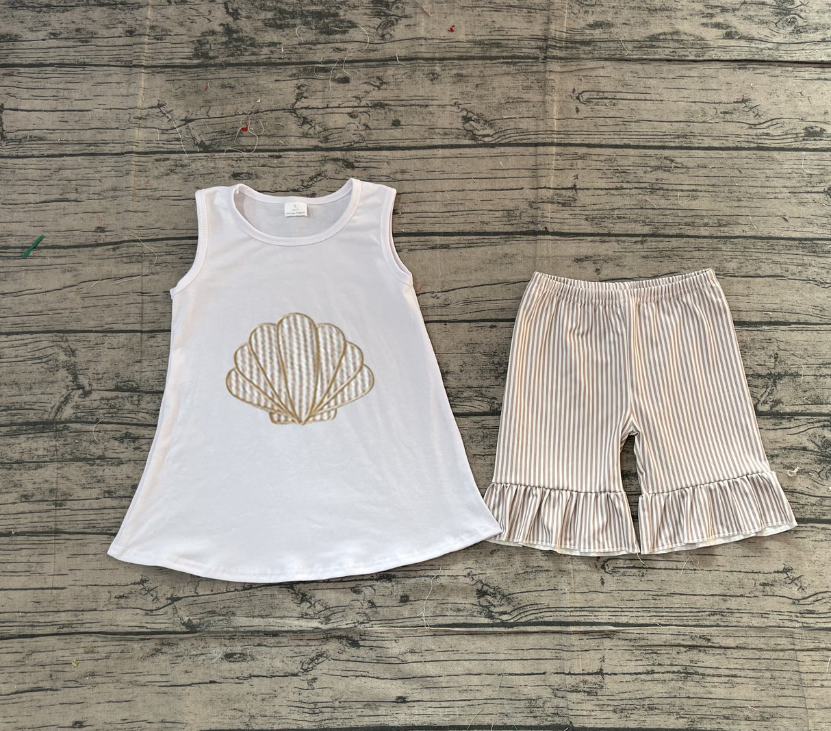 White sleeveless shell top stripe shorts girls summer clothes