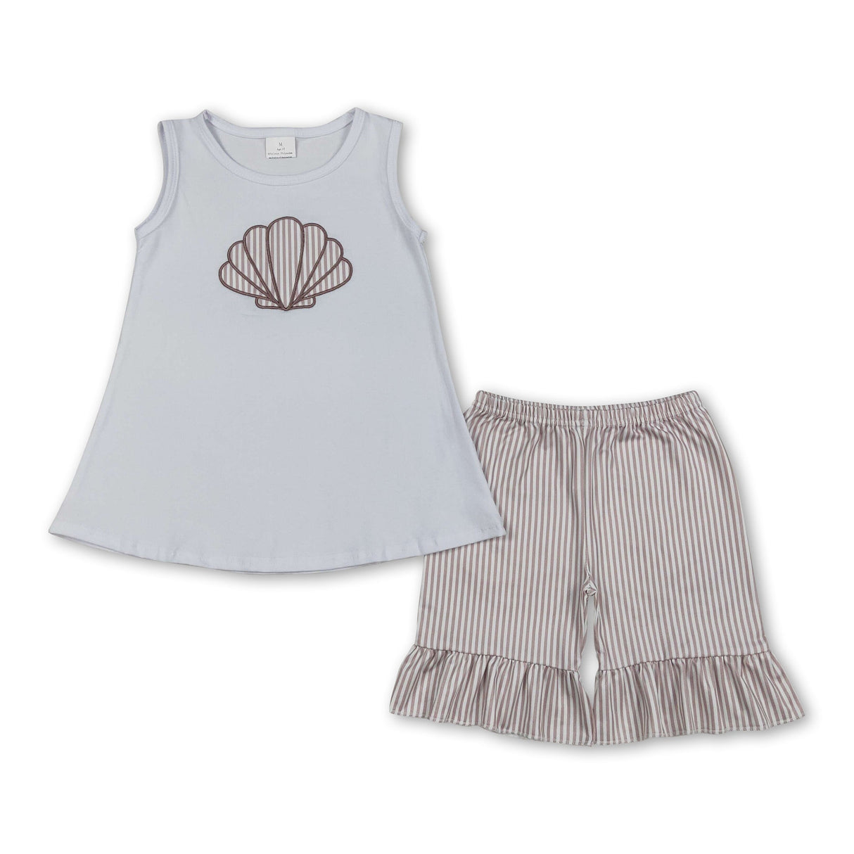 White sleeveless shell top stripe shorts girls summer clothes