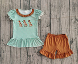 Green stripe dog duck top ruffle shorts hunting girls outfits