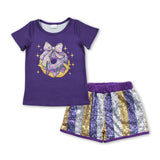 Purple bow donut top stripe sequin shorts girls Mardi Gras outfits