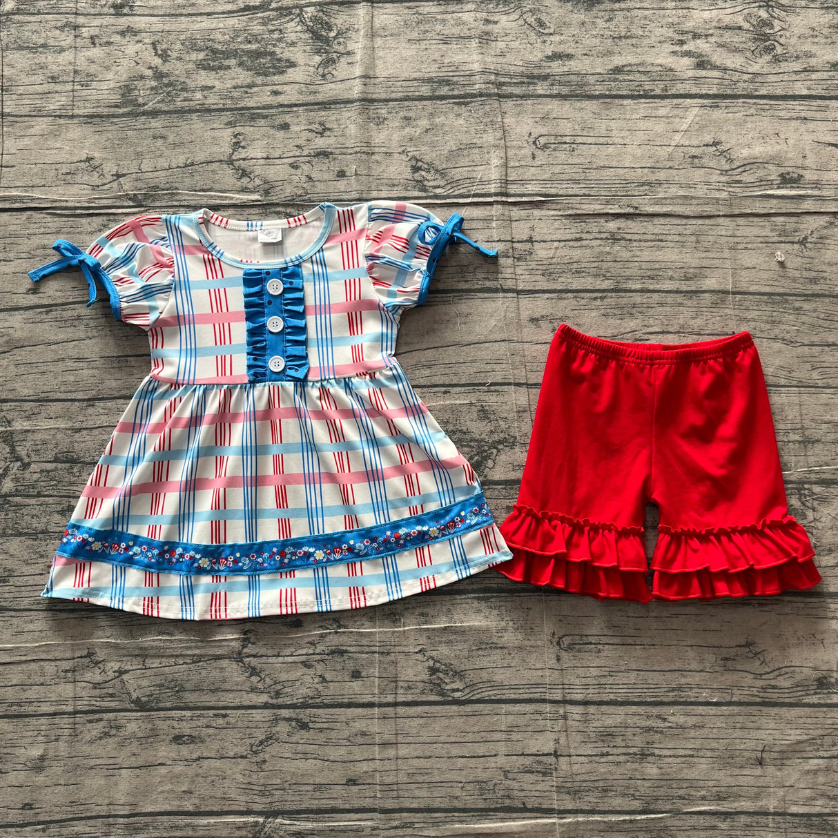 Plaid ruffle tunic red shorts girls 4th of july outfits