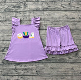 Lavender donut boots embroidery girls Mardi Gras set