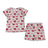 Pink red bow heart top shorts girls Valentine's set