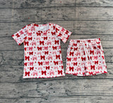 Pink red bow heart top shorts girls Valentine's set