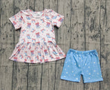 Short sleeves boots bow peplum shorts girls 4th of july set