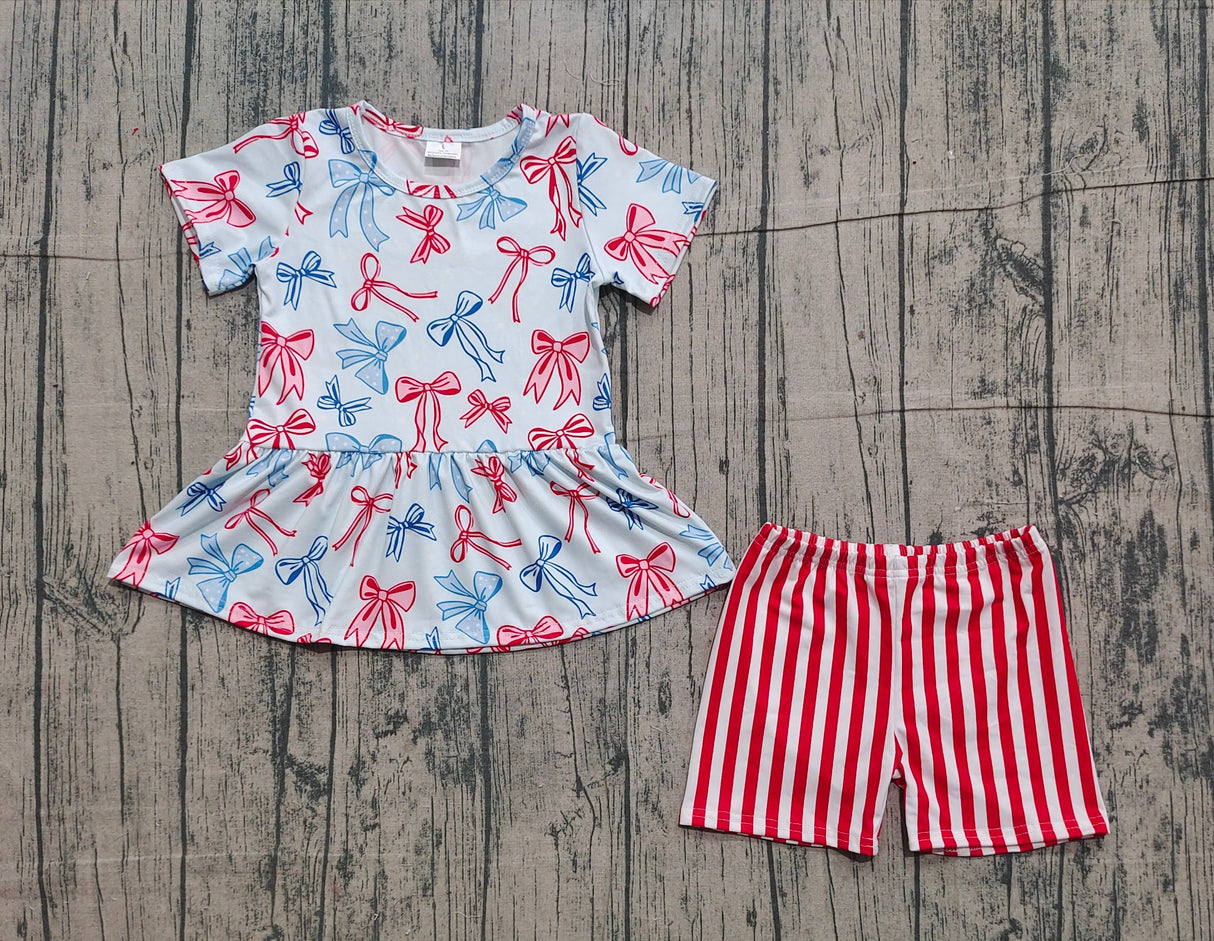 Red blue bow peplum stripe shorts girls 4th of july outfits