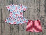 Red blue bow peplum stripe shorts girls 4th of july outfits