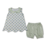 Sleeveless floral scallop tunic plaid shorts girls outfits