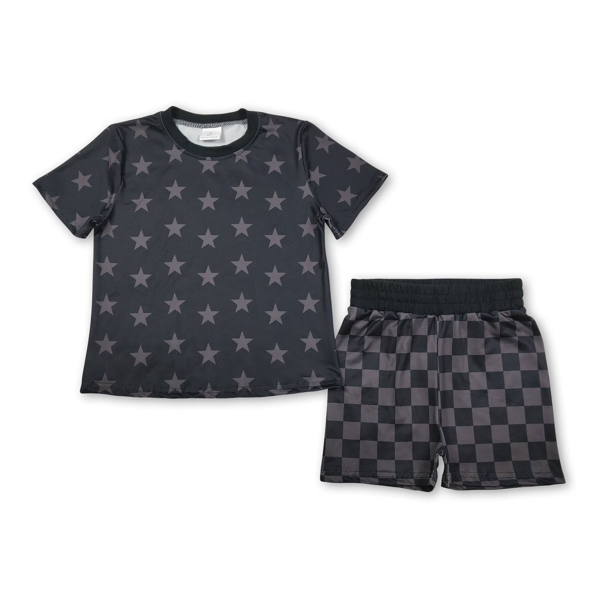 Short sleeves stars top plaid shorts baby kids outfits