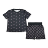 Short sleeves stars top plaid shorts baby kids outfits