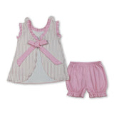 Stripe rabbit embroidery tunic shorts girls Easter outfits