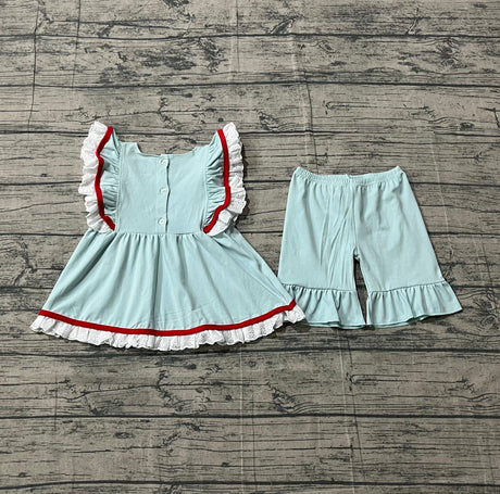 Flag embroidery tunic shorts girls 4th of july outfits