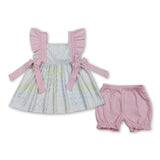 Flutter sleeves floral tunic ruffle shorts girls summer clothes