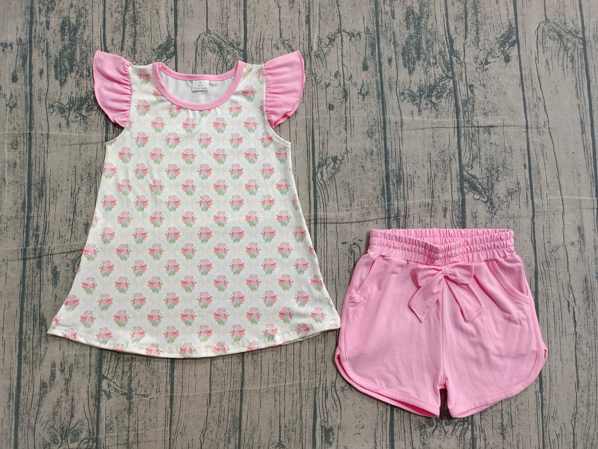 Flutter sleeves floral top pink cotton shorts girls outfits