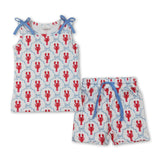 Sleeveless crawfish bow top shorts kids girls summer outfits