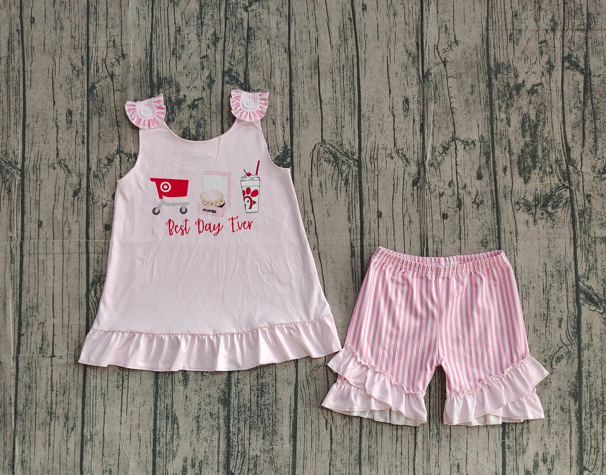 Pink best day ever chicken stripe kids girls summer outfits