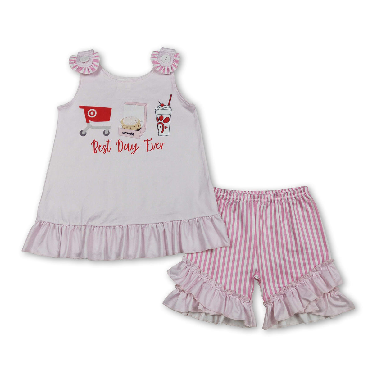 Pink best day ever chicken stripe kids girls summer outfits