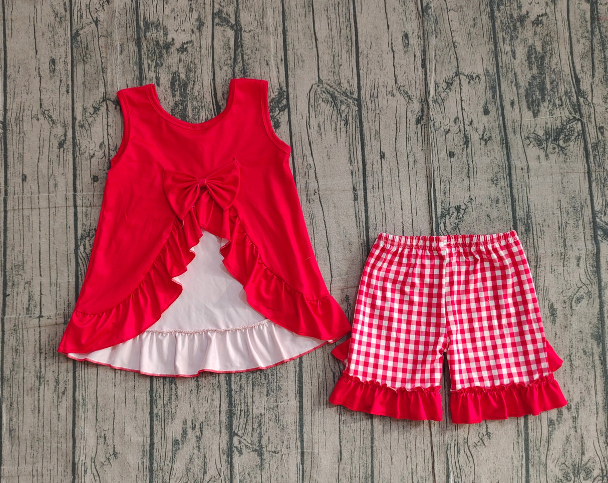 Red chicken fries top plaid shorts kids girls summer outfits