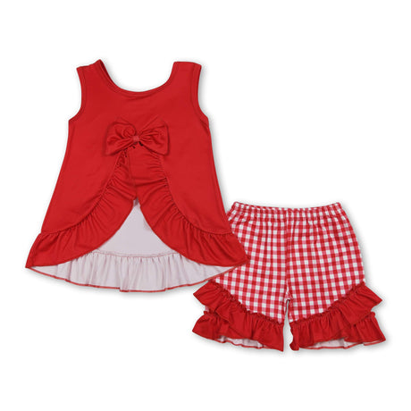 Red chicken fries top plaid shorts kids girls summer outfits