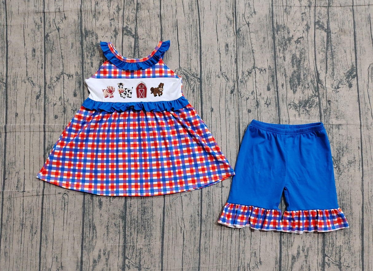Ruffle sleeveless plaid farm kids girls summer outfits