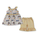 Sleeveless farm ruffle tunic yellow plaid shorts girls outfits