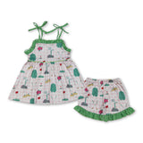 Straps pink plaid golf tunic shorts girls clothing set