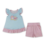 Beach ball sand embroidery top shorts girls summer set